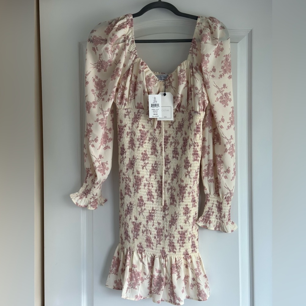 Cistar Cream and Mauve mini ruched dress